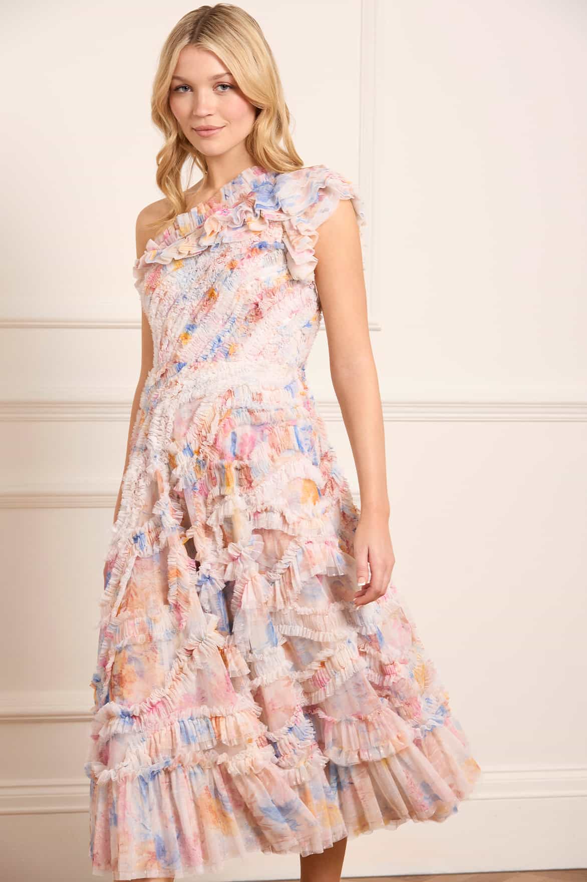 Mariannes Floral Aaliyah One-Shoulder Ballerina Dress